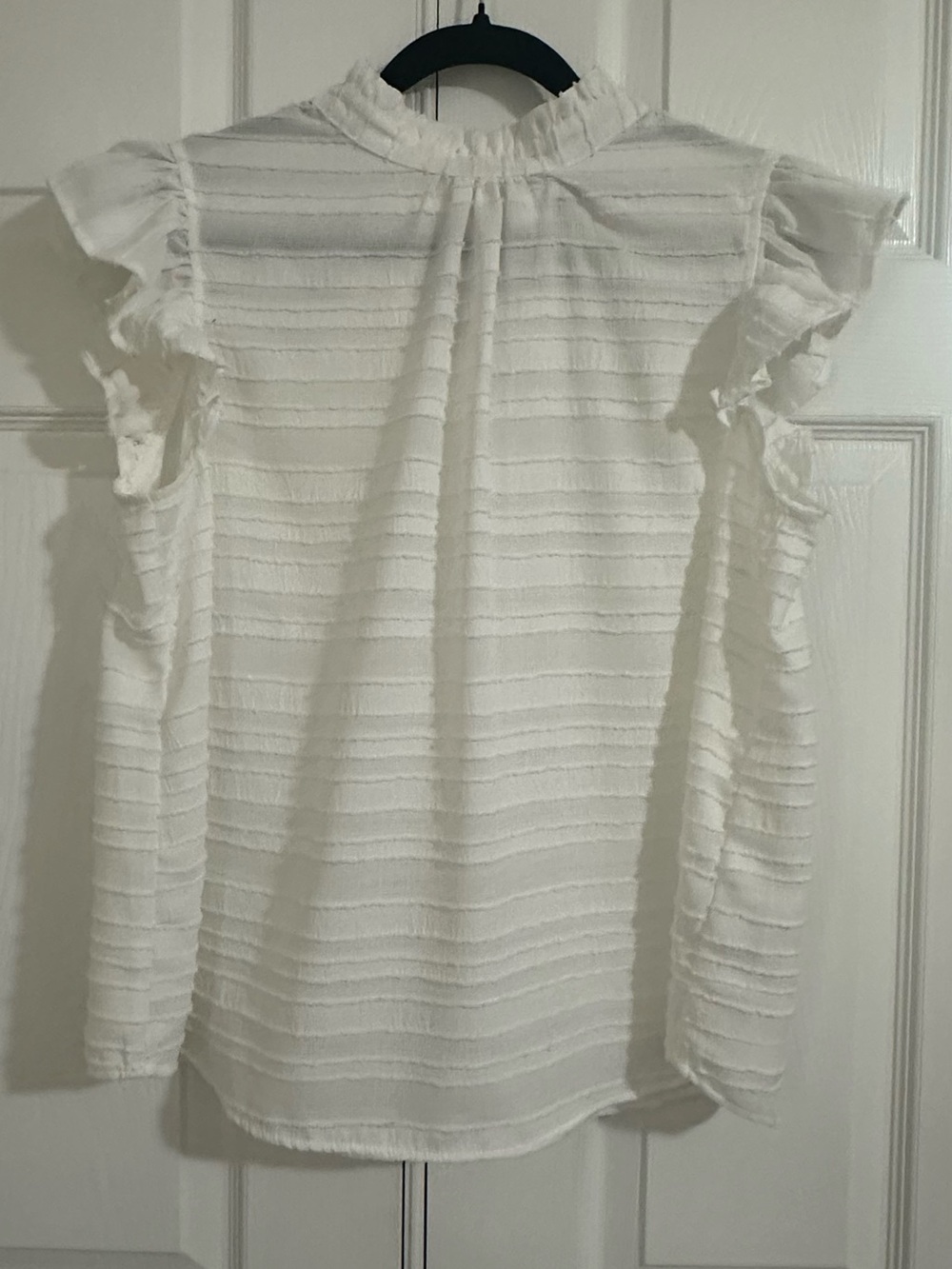 White Ruffle Sleeve Blouse with Textured Stripes - Brand: